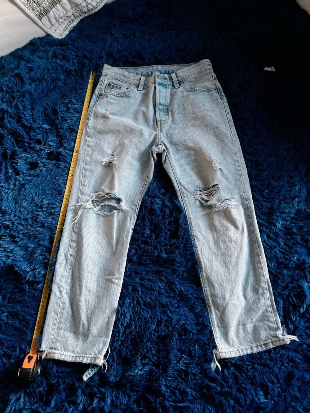 Levi's 501 Original Cropped Distressed Straight Leg Jeans Size 28x26